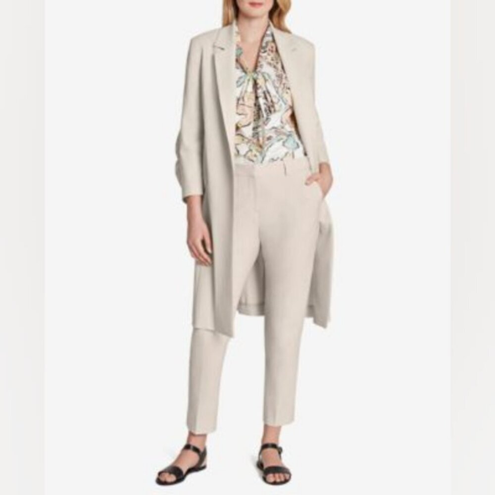 T Tahari Ribbed Minimalist Neutral Long Lined Blazer Coat XS